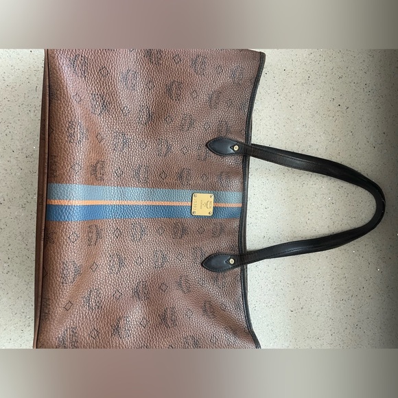 MCM brown stripe visetos top zipper large tote bag - Picture 16 of 17